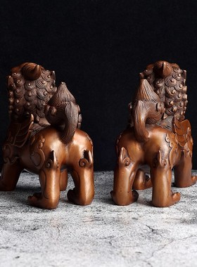 紫铜麒麟摆件一对家居工艺u品装饰摆设办公室客厅玄关店铺开业送