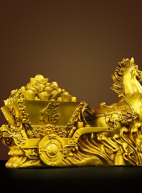 黄铜马拉车招财马上发财生肖马开运摆件办公室S公司家居开业礼品