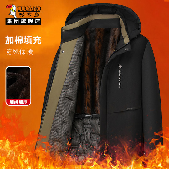张铁林同款啄木鸟棉服男款冬季加绒爸爸装防寒防风中老年棉衣外套