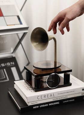 爆款轻奢高e档水晶复古唱片机摆件客厅书房办公室桌面装饰品留声