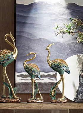 新中式仙鹤d摆件客厅玄关酒柜博古架轻奢高档家居饰品禅意茶室装