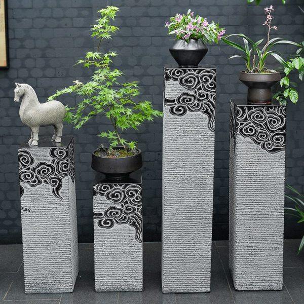 新中式祥云展示柱 仿石柱墩子落地摆件室外庭院花盆底座盆景花架,淘宝优惠券,粉丝福利购,淘宝优惠卷