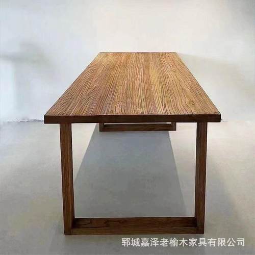 老榆木茶桌复古实木书桌家用长方形长条餐桌原木吧台桌面板电脑桌 - 图1