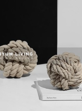 简约创意家居客厅桌面艺术样板z间装饰品书房软装树脂麻花绳球摆