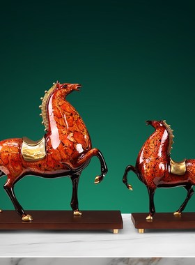 纯黄铜马摆件马到l成功家居玄关酒柜办公室桌装饰乔迁商务高档礼