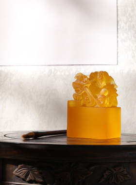 新中式黑白金色树脂n玉玺装饰摆件样板房间书房书桌创意雕刻工艺