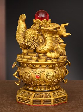 三合局摆件纯铜i十二生肖三合聚宝盆贵人山河局旋转聚宝盆家居礼