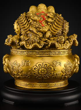 黄铜聚宝盆金蟾摆件三足百财金蝉客厅店L铺开业礼品三脚蟾蜍大号