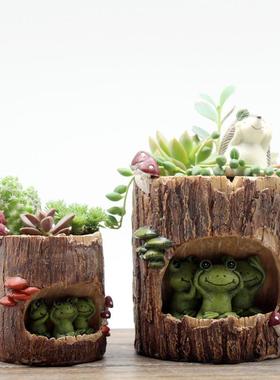创意花园微景观苔藓树洞故事摆件树脂工艺花盆办公室多肉植物装饰