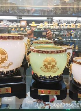 琉璃玉金属珐琅彩聚宝盆摆件招财进宝开业开店乔迁送礼礼品