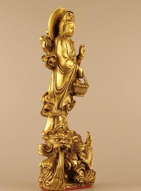 黄铜提篮铜观音佛像 吉祥礼品工艺摆件 家居装饰供奉铜摆件