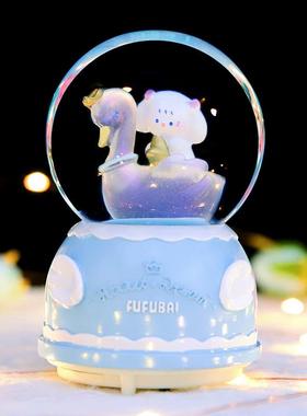 少女心天鹅梦境玻璃水晶球音乐盒彩灯飘雪花八音盒儿童女生日礼品