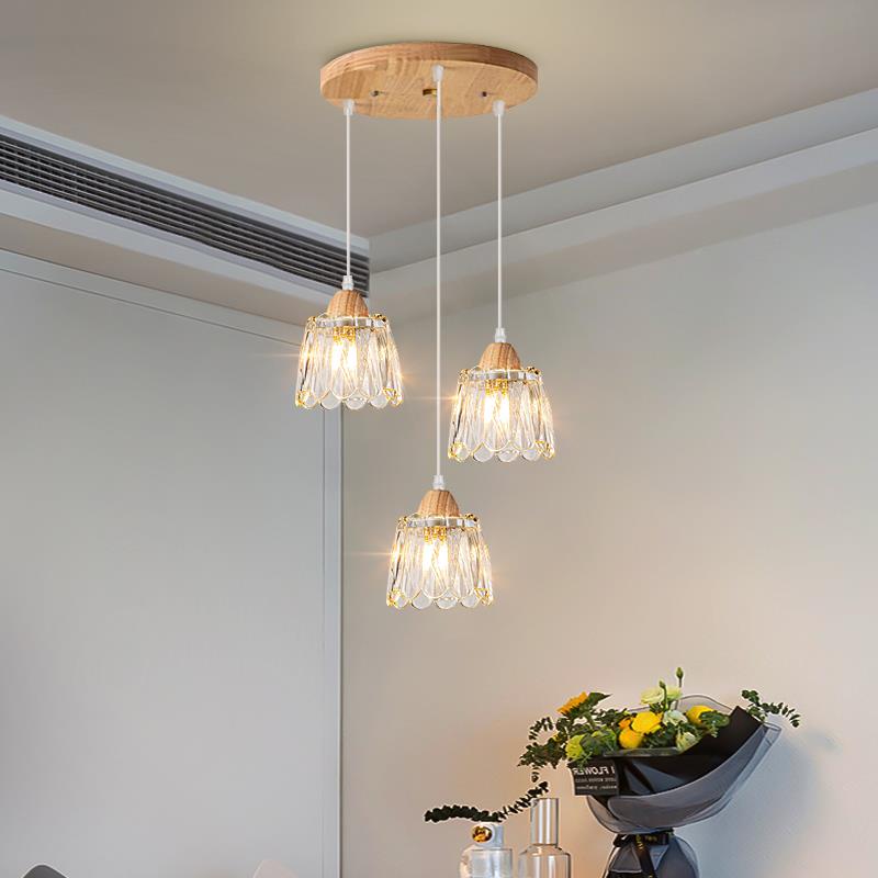 7K原木现代简约创意玻璃餐厅吊灯三头餐桌单头床头过道玄关阳台吊 - 图0