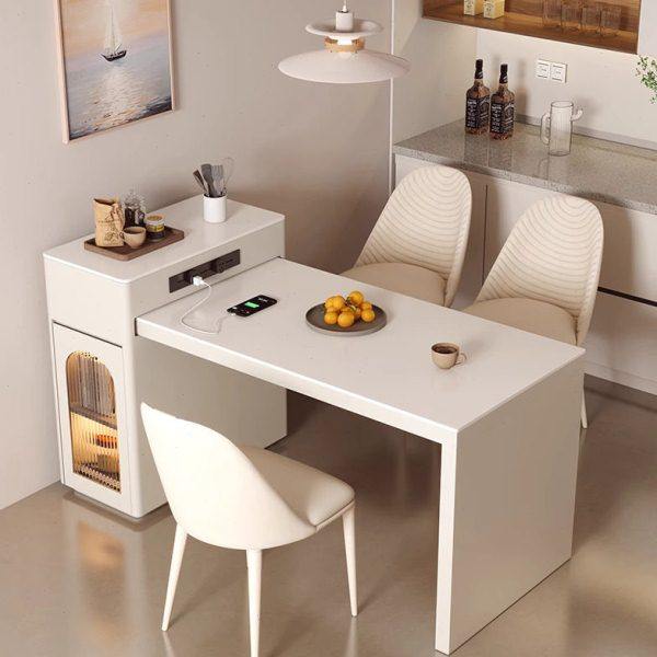 法式岛台餐桌一体可伸缩家用奶油风多功能带电磁炉岩板餐桌小户型,淘宝优惠券,粉丝福利购,淘宝优惠卷