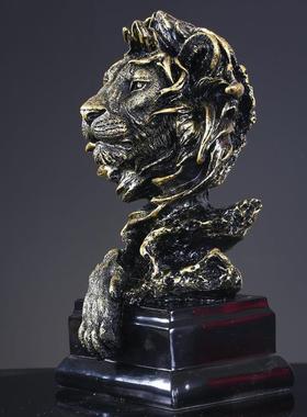 树脂狮子头雕像家居装饰品办公室送礼摆设动物狮子头树脂工艺摆件