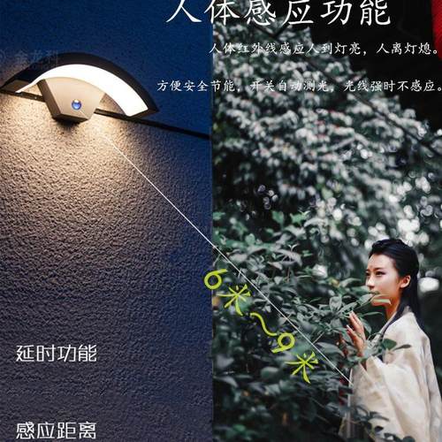 LED户外防水壁灯室内人体智能感应墙壁灯亚克力简约阳台灯过道 - 图0