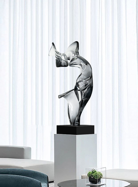 现代抽象客厅落地透明雕塑摆w件酒店样板房玄关软装饰品树脂工艺