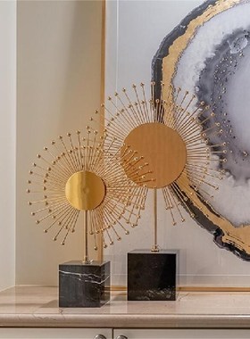 现货速发光芒黑金轻t奢高端大理石桌面摆件餐柜轻奢金属装饰品