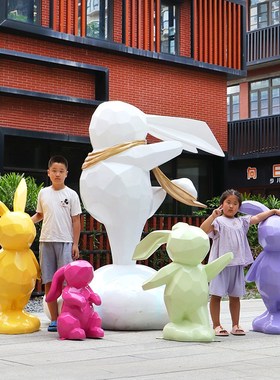 户外园林几何抽象j兔子雕塑景观动物售楼处小区草坪公园装饰品摆