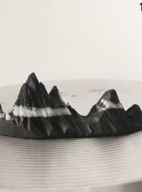 灵璧石家居盆景摆件手工工艺白底山行书房用品灵璧石山子笔架1713