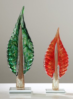 手工琉璃轻奢艺术树叶摆件简约家居别F墅客厅电视柜子玄关桌面装