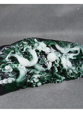 双龙戏珠仿玉石摆件 家居仿独山玉原石工艺品客厅装饰大号