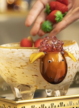 现代简约琉璃小羊收纳果盘装饰品客D厅玄关茶几摆设入户钥匙置物