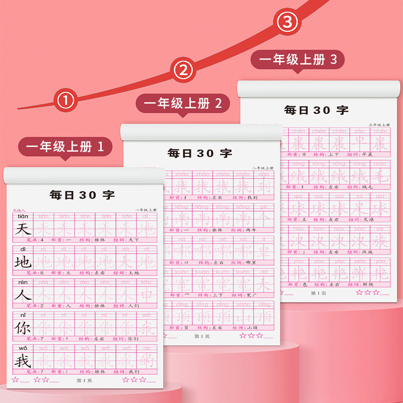 123年级字练字帖每日30同步人教版语文上下册课本儿童点阵生字本