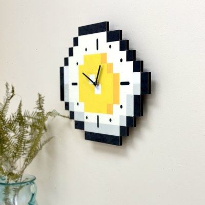 卡通像素煎蛋钟表客厅餐厅创意装饰时钟静音免打孔家用儿童房挂钟,淘宝优惠券,粉丝福利购,淘宝优惠卷
