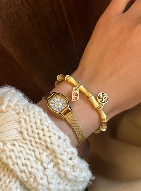 红日东升 高品质强保色尼泊尔古法D老金沙金搭配红玛瑙贵气弹力手