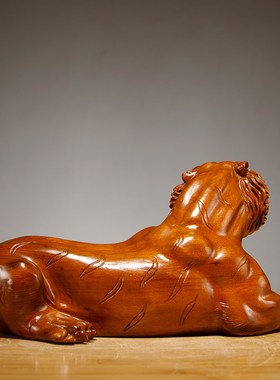 花梨木雕卧虎f摆件实木质十二生肖虎红木家居客厅办公室店铺装饰