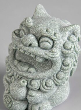逗兽记青砂石新中式风狮爷福禄桌面饰品摆件家用鱼缸装饰造景摆设