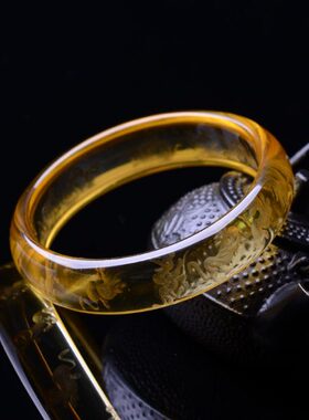 时尚手镯黄水晶雕刻12十二生肖女人手镯女性民族风本命年兔年佩戴