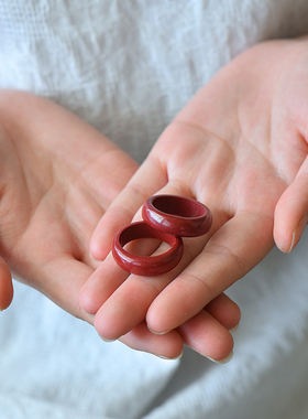 红绡官方旗舰店原矿原石天然细朱砂戒指女K款男士高含量紫金砂指