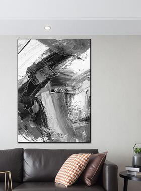 现代简约客厅餐厅抽象画纯手绘油画超大幅玄关装饰画落地画黑灰白