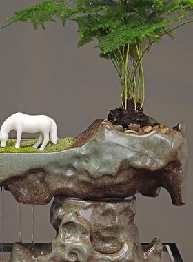 瓷汇创意流水加湿族箱喷泉家用玄关客厅玻璃金鱼缸新中式家居摆件