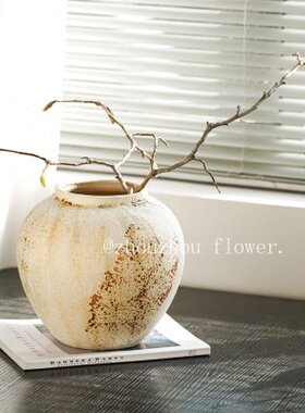 花瓶摆件客厅插花陶瓷轻奢高级感陶罐侘寂风禅意复古中式高粗陶大