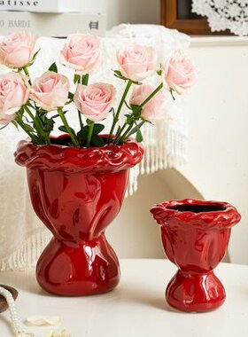 法式奶油风*高级感轻奢陶瓷花瓶个性插花复古水培侘寂风客厅摆件