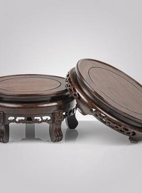 檀CKB木圆实形底座托花盆花瓶奇石盆景酒缸坛佛像加高红木木底座