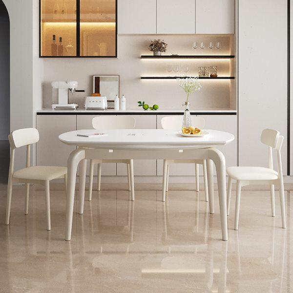 奶油风餐桌带暖菜多功能电磁炉岩板现代简约小户型家用可伸缩饭桌,淘宝优惠券,粉丝福利购,淘宝优惠卷