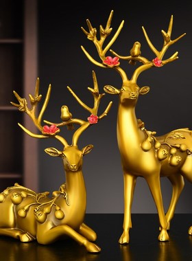 纯铜鹿摆件梅花鹿一路生财福鹿客厅玄关办公室桌T面装饰乔迁礼品