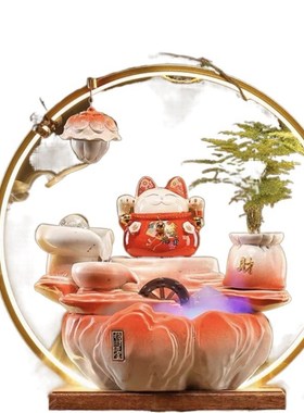 f1w开业送礼大摆件招才猫循环流水升才摆件发财猫V店铺桌面开业礼