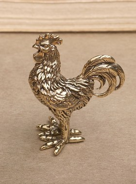 黄铜做旧公鸡母鸡小摆件桌面装饰品手F把件生肖鸡茶道茶宠古玩铜