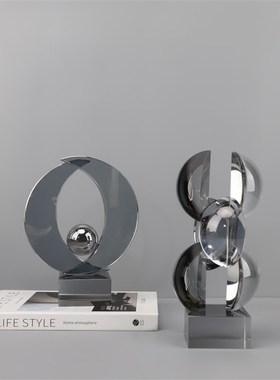 现代简约几e何半圆水晶摆饰桌面玄关客厅书房酒店样板房家居装饰