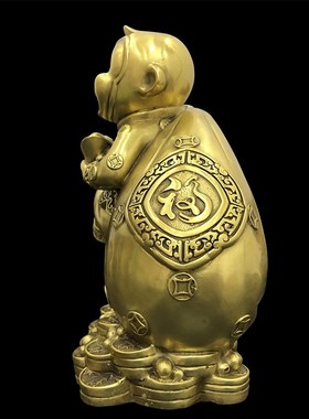 纯铜猴子摆件十二生肖猴元宝聚宝盆猴背钱袋猴助气运家.用家居装