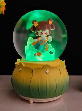 旋转飘雪ins少女心公主水晶球音乐盒工艺品儿童女孩礼品创意摆件