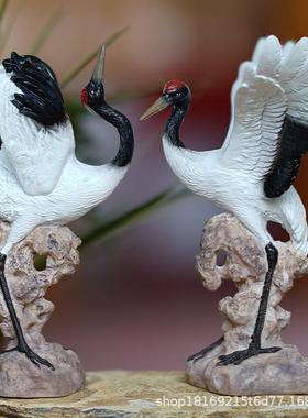 假山水景摆件仙鹤小白鹤丹顶鹤动物鱼缸鱼池微景观盆景造景装饰品