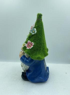 花园摆件户外植绒精灵小夜灯太阳能树脂侏儒庭院装饰阳台花园布置