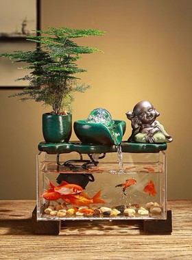 家居鱼缸流水喷泉循环水招财客厅摆件玄关装饰品办U公室桌面送礼