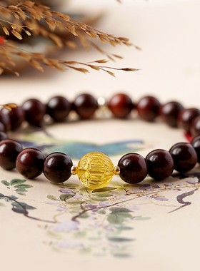 正宗印度小叶紫h檀佛珠手串女蜜蜡转运珠手链男本命年转运文玩饰